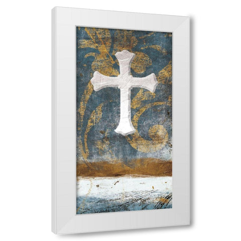 Cross On Blue White Modern Wood Framed Art Print by Grey, Jace
