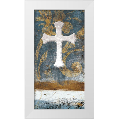 Cross On Blue White Modern Wood Framed Art Print by Grey, Jace