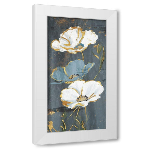 Blue Gold Florals White Modern Wood Framed Art Print by Grey, Jace