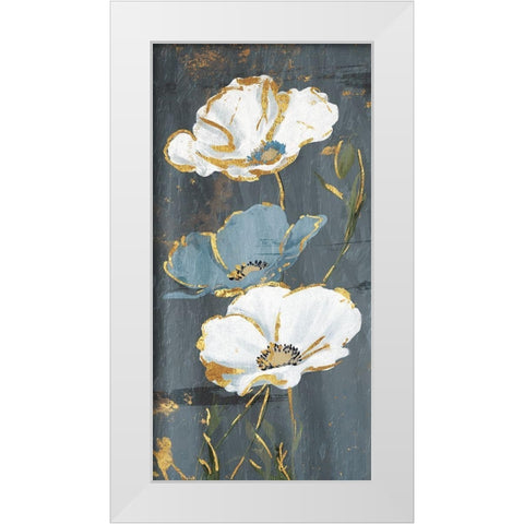 Blue Gold Florals White Modern Wood Framed Art Print by Grey, Jace