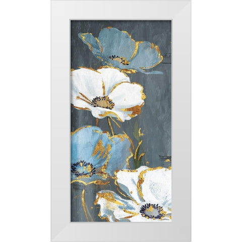 Blue Gold Florals Mate White Modern Wood Framed Art Print by Grey, Jace