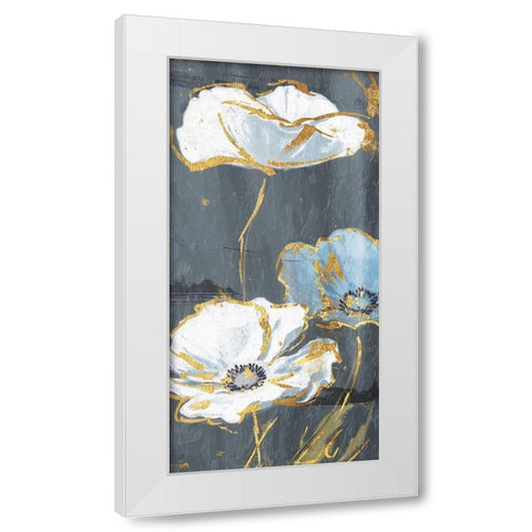 Blue Gold Florals Mate Three White Modern Wood Framed Art Print by Grey, Jace