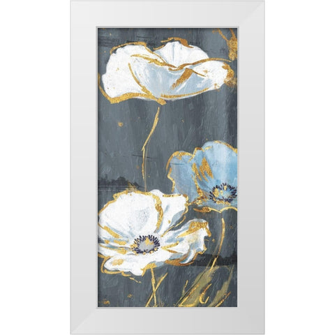 Blue Gold Florals Mate Three White Modern Wood Framed Art Print by Grey, Jace