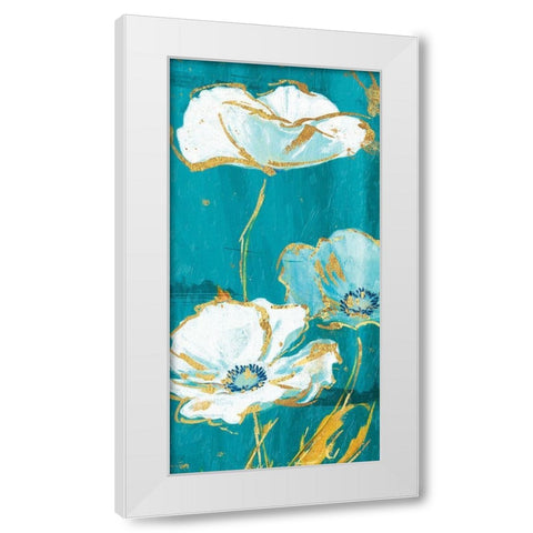 Teal Gold Florals Mate Three White Modern Wood Framed Art Print by Grey, Jace