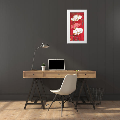 Red Gold Florals White Modern Wood Framed Art Print by Grey, Jace