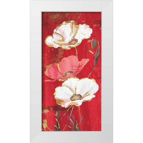 Red Gold Florals White Modern Wood Framed Art Print by Grey, Jace