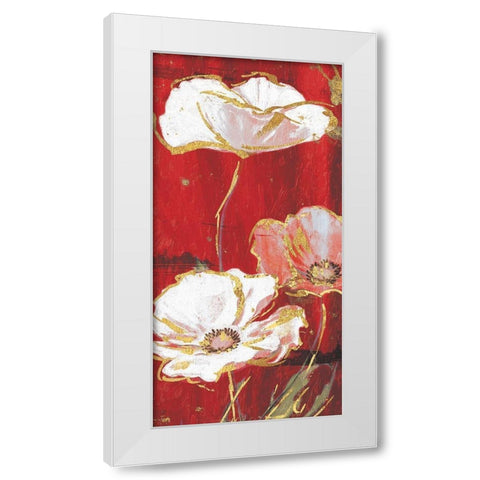 Red Gold Florals Mate Three White Modern Wood Framed Art Print by Grey, Jace