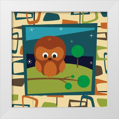 Owl White Modern Wood Framed Art Print by Grey, Jace