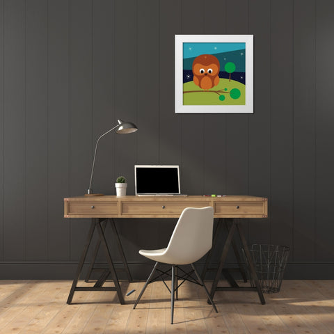 Owl White Modern Wood Framed Art Print by Grey, Jace
