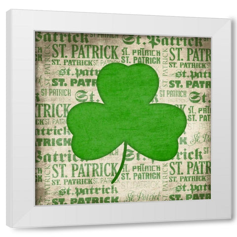 St Patrick Shamrock White Modern Wood Framed Art Print by Grey, Jace