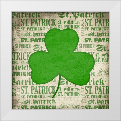 St Patrick Shamrock White Modern Wood Framed Art Print by Grey, Jace
