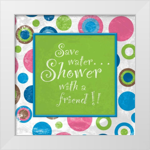 Bath bubblygum White Modern Wood Framed Art Print by Grey, Jace