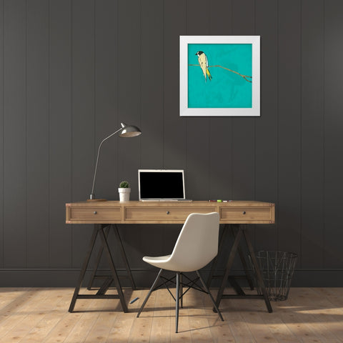 Bird on branch 4 White Modern Wood Framed Art Print by Grey, Jace