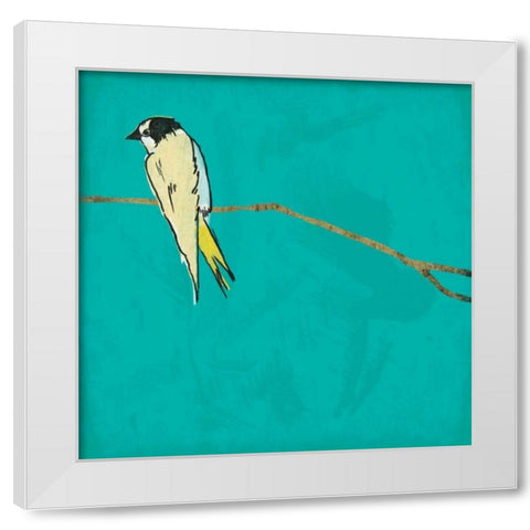 Bird on branch 4 White Modern Wood Framed Art Print by Grey, Jace