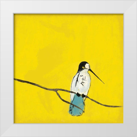 Birds on branch White Modern Wood Framed Art Print by Grey, Jace