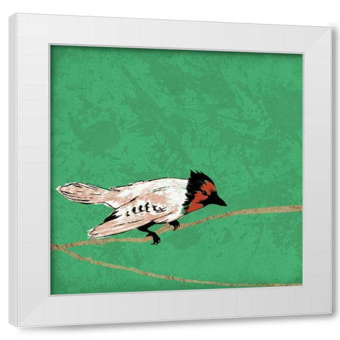 Birds on branch White Modern Wood Framed Art Print by Grey, Jace