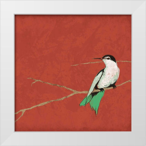 Birds on branch White Modern Wood Framed Art Print by Grey, Jace