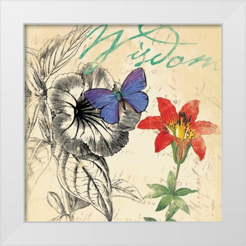 Wisdom floral White Modern Wood Framed Art Print by Grey, Jace