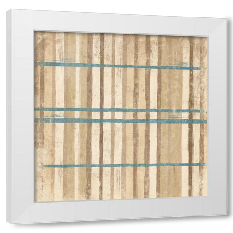 BLUE cream Stripes White Modern Wood Framed Art Print by Grey, Jace