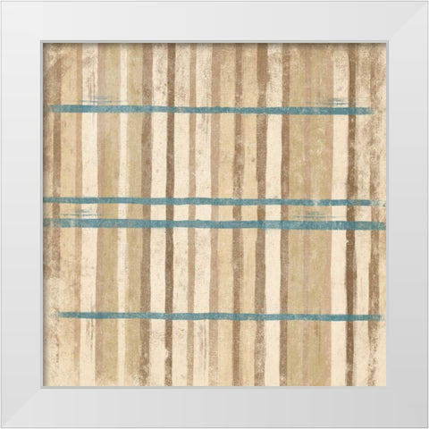 BLUE cream Stripes White Modern Wood Framed Art Print by Grey, Jace