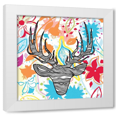 Flora  DEER 2 White Modern Wood Framed Art Print by Grey, Jace