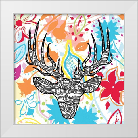 Flora  DEER 2 White Modern Wood Framed Art Print by Grey, Jace