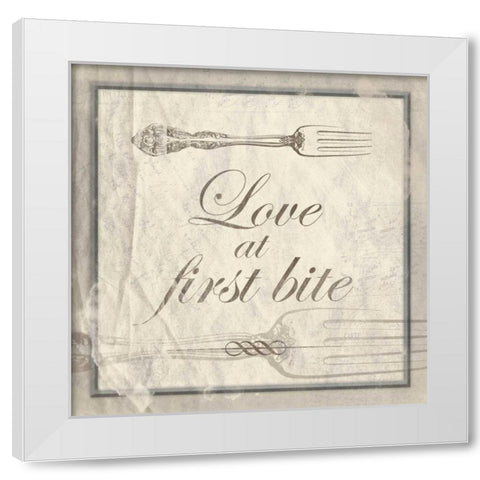 LOVE AT FIRST BITE White Modern Wood Framed Art Print by Grey, Jace