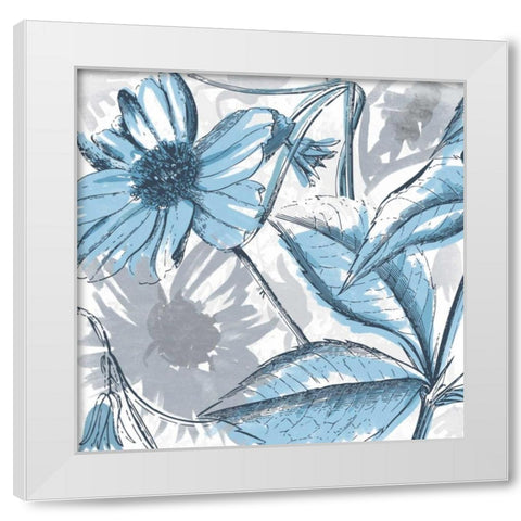 Sketch Flowers Blue White Modern Wood Framed Art Print by Grey, Jace