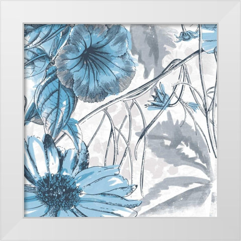 Sketch Flowers 2 Blue White Modern Wood Framed Art Print by Grey, Jace