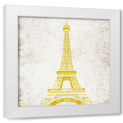 Paris Eiffel Yellow White Modern Wood Framed Art Print by Grey, Jace