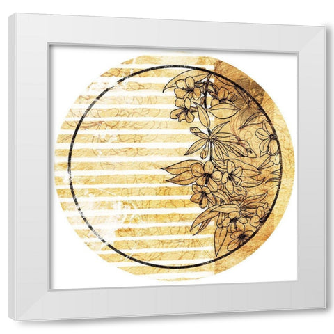 Stripe Golden Floral Circle White Modern Wood Framed Art Print by Grey, Jace