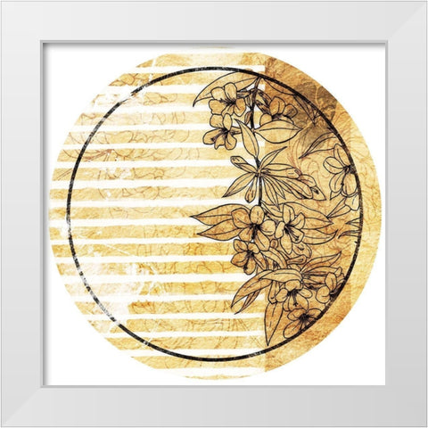 Stripe Golden Floral Circle White Modern Wood Framed Art Print by Grey, Jace