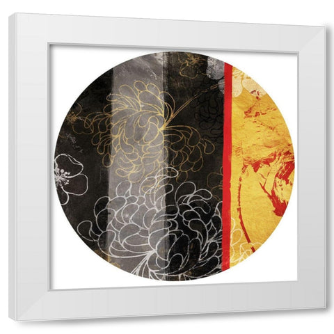 Golden Floral Abstract Circle White Modern Wood Framed Art Print by Grey, Jace