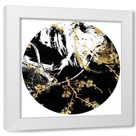 Golden Black Floral Circle White Modern Wood Framed Art Print by Grey, Jace