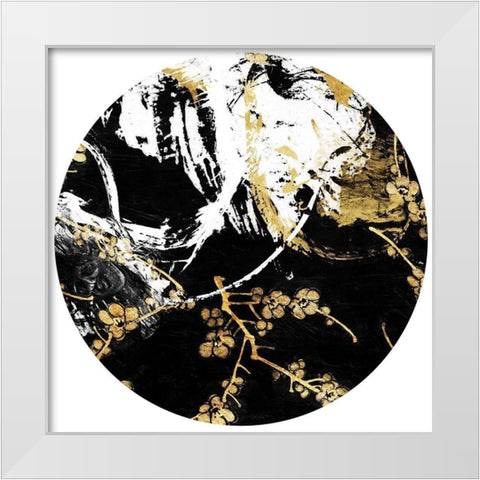 Golden Black Floral Circle White Modern Wood Framed Art Print by Grey, Jace
