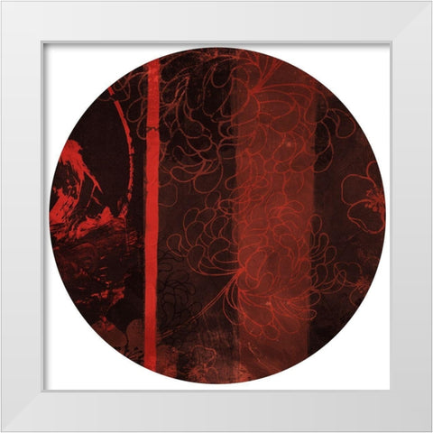 Red Shade Floral Circle White Modern Wood Framed Art Print by Grey, Jace