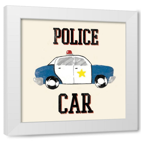 Police Car White Modern Wood Framed Art Print by Grey, Jace