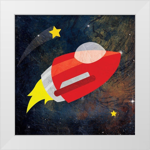 Galaxy Rockets Blue Stars Mate White Modern Wood Framed Art Print by Grey, Jace