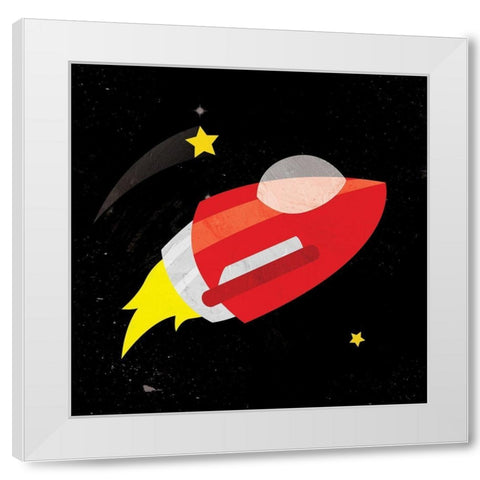 Galaxy Rockets In Space White Modern Wood Framed Art Print by Grey, Jace