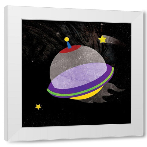Galaxy Rockets In Space Mate White Modern Wood Framed Art Print by Grey, Jace