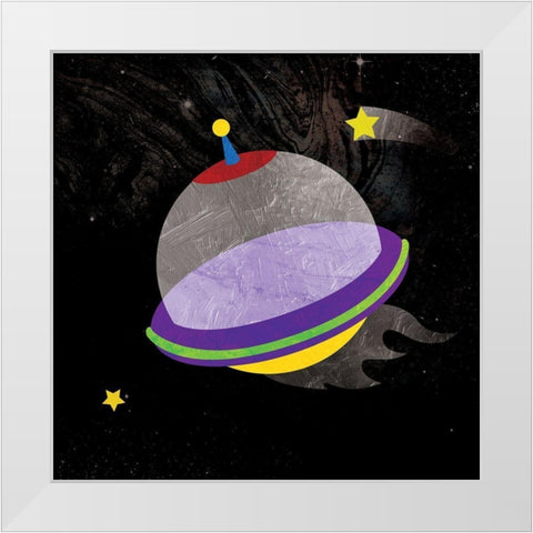 Galaxy Rockets In Space Mate White Modern Wood Framed Art Print by Grey, Jace