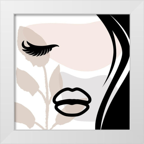 Calm Face With Shapes White Modern Wood Framed Art Print by Grey, Jace