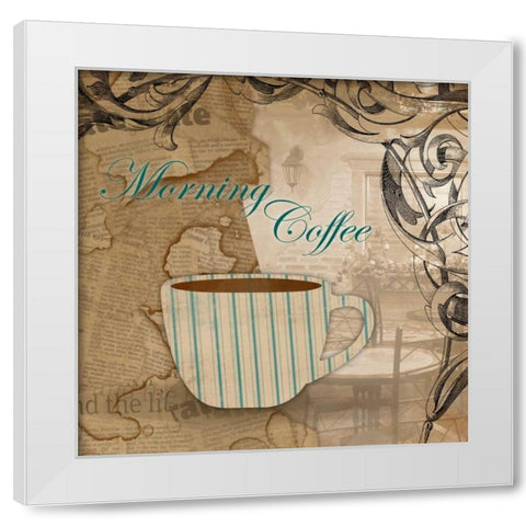 Morning coffee White Modern Wood Framed Art Print by Grey, Jace