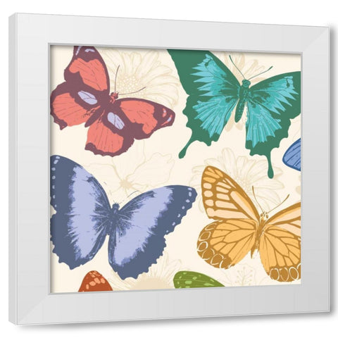 Colorful Butterflies White Modern Wood Framed Art Print by Grey, Jace