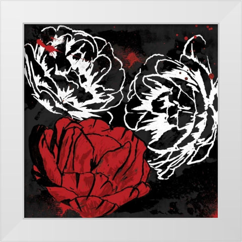 Red Florals White Modern Wood Framed Art Print by Grey, Jace