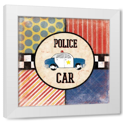 Patterned Police car White Modern Wood Framed Art Print by Grey, Jace