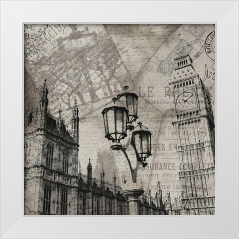London Clock White Modern Wood Framed Art Print by Grey, Jace
