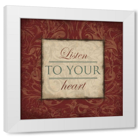 Listen to Your Heart Red White Modern Wood Framed Art Print by Grey, Jace