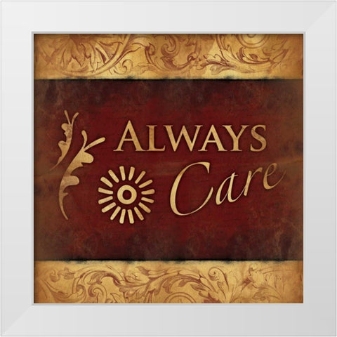 Always care White Modern Wood Framed Art Print by Grey, Jace