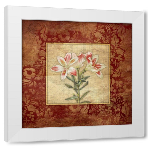 Red Border Floral A2 White Modern Wood Framed Art Print by Grey, Jace